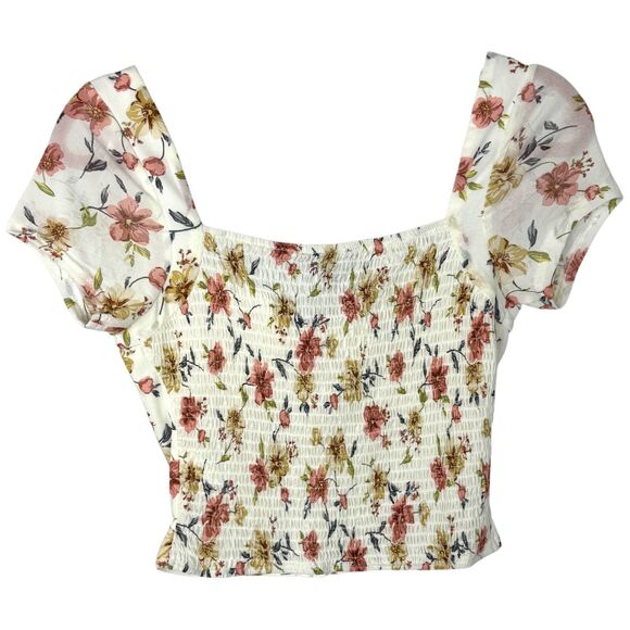 NWT Lulu's Cream pink and yellow floral print Ruched corset crop top Size Medium - Picture 2 of 11